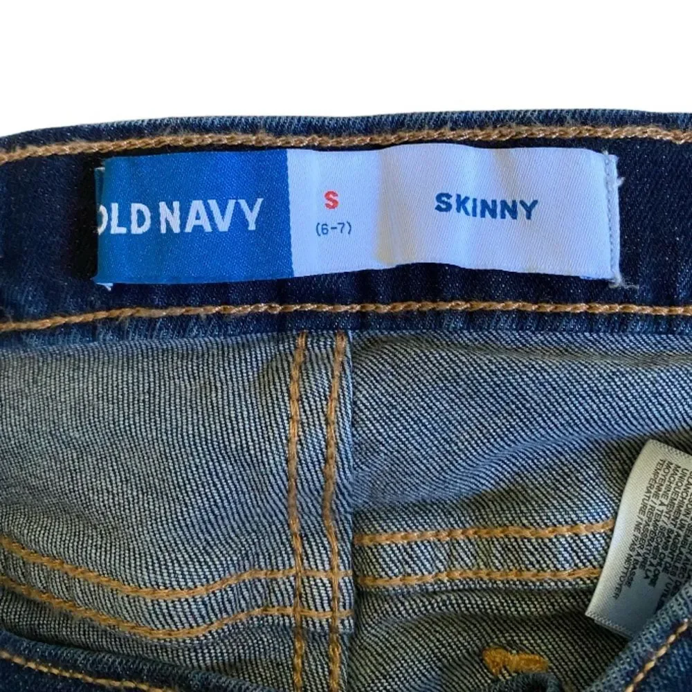 Old Navy Kids Pull-On Skinny Jeans Size S (6-7) Adjustable Waist Dark Wash Denim